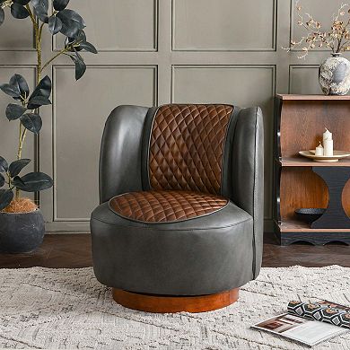 Top-grain Genuine Leather Upholstered Swivel Barrel Chair