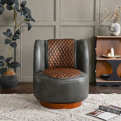 Top-grain Genuine Leather Upholstered Swivel Barrel Chair