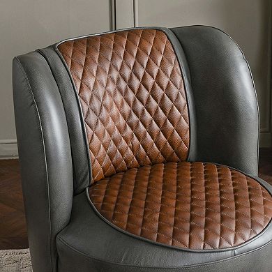Top-grain Genuine Leather Upholstered Swivel Barrel Chair