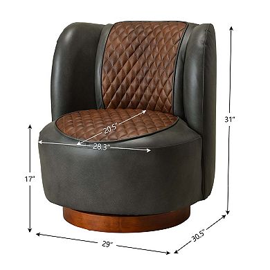Top-grain Genuine Leather Upholstered Swivel Barrel Chair