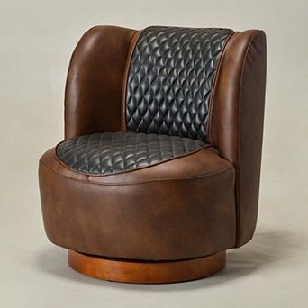 Top-grain Genuine Leather Upholstered Swivel Barrel Chair