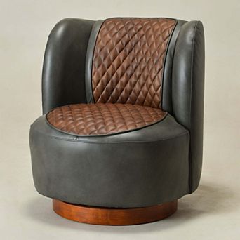 Top-grain Genuine Leather Upholstered Swivel Barrel Chair