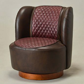 Top-grain Genuine Leather Upholstered Swivel Barrel Chair