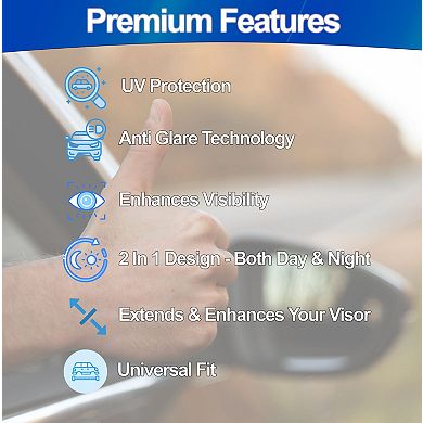 Universal Car Sun Visor Extender 2-in-1 Day & Night Anti-Glare with UV Protection