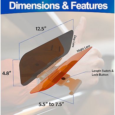 Universal Car Sun Visor Extender 2-in-1 Day & Night Anti-Glare with UV Protection