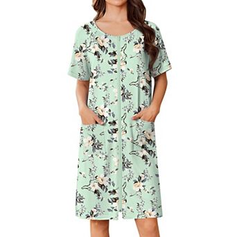 Ekouaer Women Zip Up Robe Short Bathrobe Lightweight House Coats Floral Print House Dress