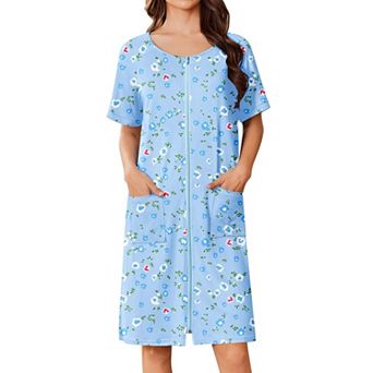 Ekouaer Women Zip Up Robe Short Bathrobe Lightweight House Coats Floral Print House Dress