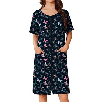 Ekouaer Women Zip Up Robe Short Bathrobe Lightweight House Coats Floral Print House Dress