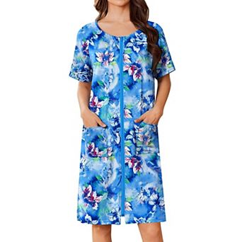 Ekouaer Women Zip Up Robe Short Bathrobe Lightweight House Coats Floral Print House Dress