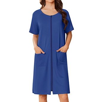 Ekouaer Women Zip Up Robe Short Bathrobe Lightweight House Coats Floral Print House Dress