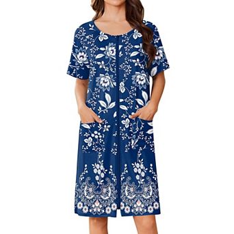 Ekouaer Women Zip Up Robe Short Bathrobe Lightweight House Coats Floral Print House Dress