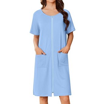 Ekouaer Women Zip Up Robe Short Bathrobe Lightweight House Coats Floral Print House Dress