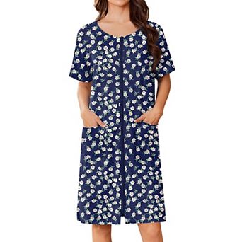 Ekouaer Women Zip Up Robe Short Bathrobe Lightweight House Coats Floral Print House Dress