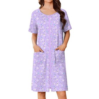 Ekouaer Women Zip Up Robe Short Bathrobe Lightweight House Coats Floral Print House Dress