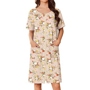 Ekouaer Women Zip Up Robe Short Bathrobe Lightweight House Coats Floral Print House Dress