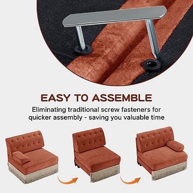 Button-Tufted Velvet Modular Sofa with Fringe Skirt-Sillysis