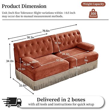 Button-Tufted Velvet Modular Sofa with Fringe Skirt-Sillysis