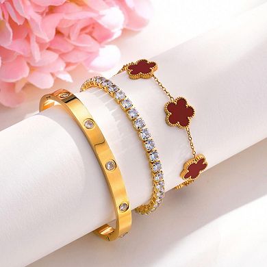 18K Plated Floral Stackable Bracelets Set - Elegant Gift for Women