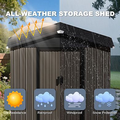 6 x 4 FT Garden Storage Shed Galvanized Sheet Tool Shed with Sliding Doors