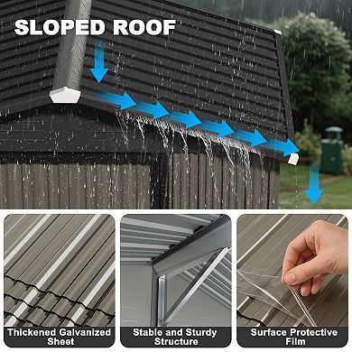6 x 4 FT Garden Storage Shed Galvanized Sheet Tool Shed with Sliding Doors