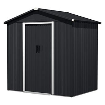 6 x 4 FT Garden Storage Shed Galvanized Sheet Tool Shed with Sliding Doors