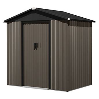 6 x 4 FT Garden Storage Shed Galvanized Sheet Tool Shed with Sliding Doors