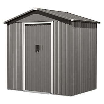 6 x 4 FT Garden Storage Shed Galvanized Sheet Tool Shed with Sliding Doors