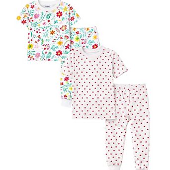 Kids Girls Hearts Flowers 2-Pack Pajamas Snug Fit PJs Short Sleeve