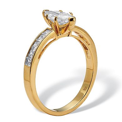 1.4 TCW Marquise CZ 14k Yellow Gold-Plated Sterling Silver Engagement Ring