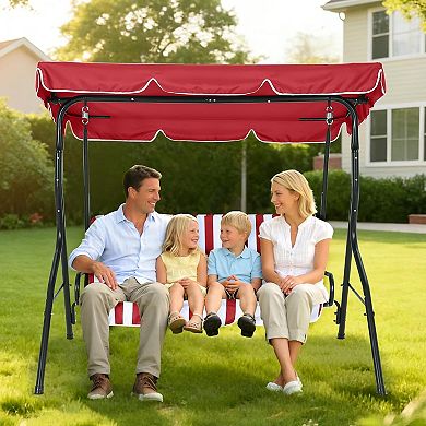 3-Seat Patio Swing Chair with Adjustable Canopy
