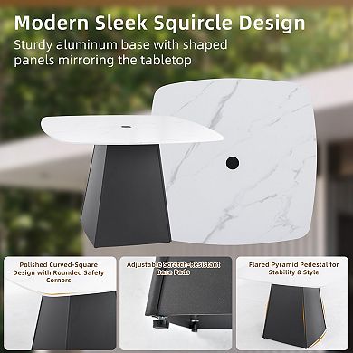 Eazegath Outdoor Rounded Square Dining Table with Sintered Stone Top and Umbrella Hole