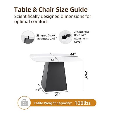 Eazegath Outdoor Rounded Square Dining Table with Sintered Stone Top and Umbrella Hole