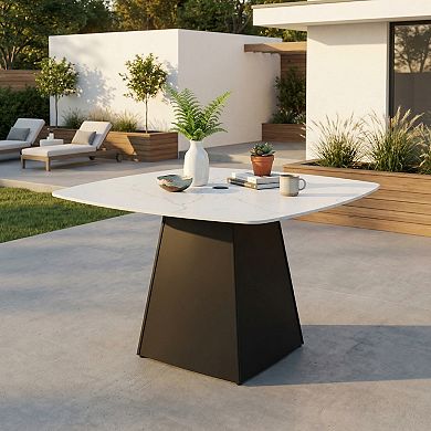 Eazegath Outdoor Rounded Square Dining Table with Sintered Stone Top and Umbrella Hole