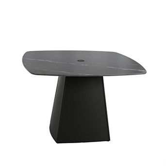 Eazegath Outdoor Rounded Square Dining Table with Sintered Stone Top and Umbrella Hole