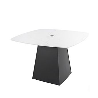 Eazegath Outdoor Rounded Square Dining Table with Sintered Stone Top and Umbrella Hole