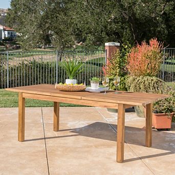 Expandable Dining Table Rustic Acacia Wood Table with Slat Top, Extends to 87"