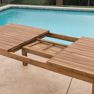 Expandable Dining Table Rustic Acacia Wood Table with Slat Top, Extends to 87"