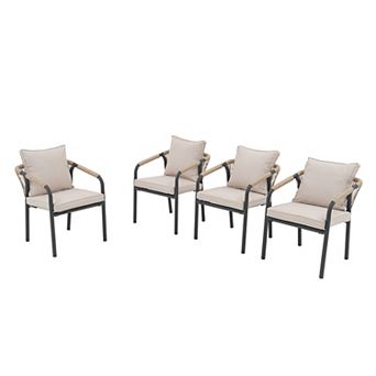 SUNSITT Patio Dining Chair Set of 4, Woven Wicker Outdoor Chairs with Cruved Backrest