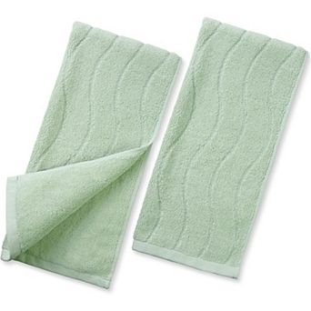 Hand Towels 2 Pack - Sage Green Wavy Striped Hand Towels for Bathroom, Natural Cotton 13x29 Inches