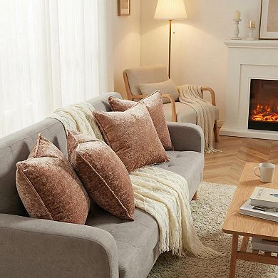 Chenille Throw Pillow Covers Pack of 4 Soft Solid Decorative Cushion Covers 18x18 Inch Boho Decor