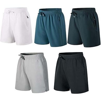 Mens 5 Pack Zipper Pocket Gym Shorts Lightweighted