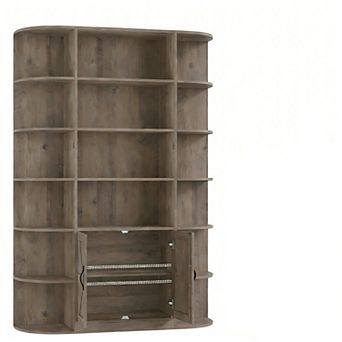75" 6 tier Bookcase: Barn Door Storage Cabinet with Adjustable Shelves for Home