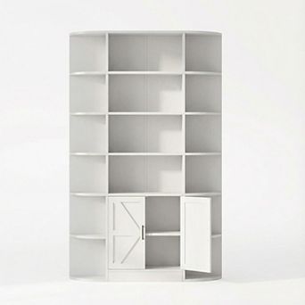75" 6 tier Bookcase: Barn Door Storage Cabinet with Adjustable Shelves for Home