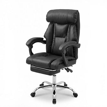 Black Durable Leather Office Chair Adjustable Height Executive Desk Chair with Foot Rest