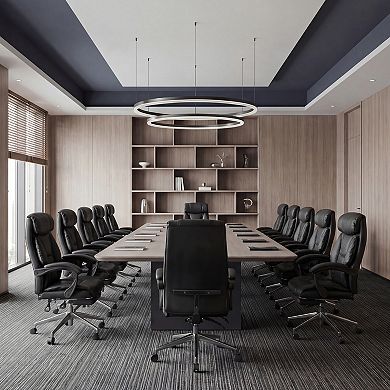 Black Durable Leather Office Chair Adjustable Height Executive Desk Chair with Foot Rest