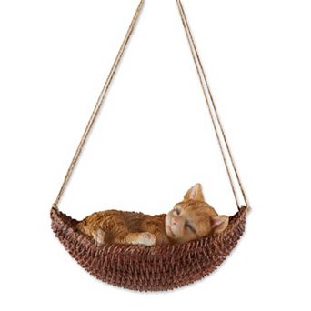 Zingz Home Outdoor Garden Figurine Napping Cat on Hammock