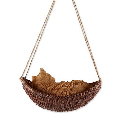 Zingz Home Outdoor Garden Figurine Napping Cat on Hammock
