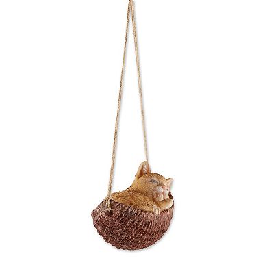 Zingz Home Outdoor Garden Figurine Napping Cat on Hammock
