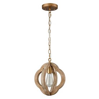 Zanzibar Farmhouse Brown Wooden Pendant Light Fixture Antiqued Gold Finish, 1-Light