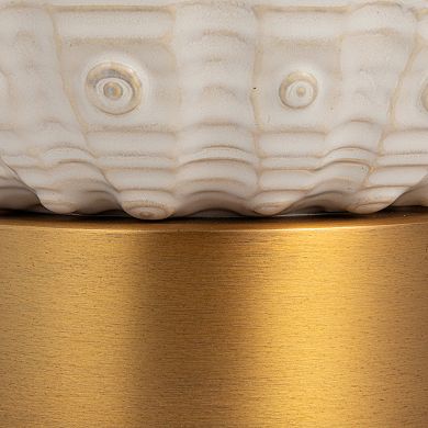 Hello Honey Stoneware Globe Table Lamp with Cream Crackle Glaze and Natural Linen Shade